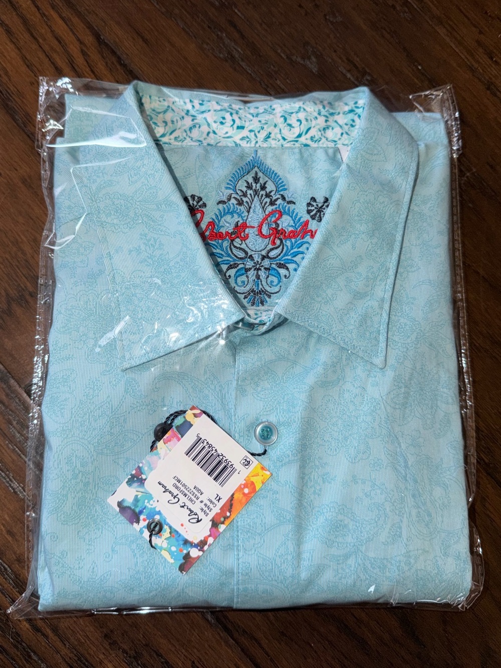 NWT Robert Graham Men's Highland Short Sleeve Shirt Classic Fit Aqua size XL